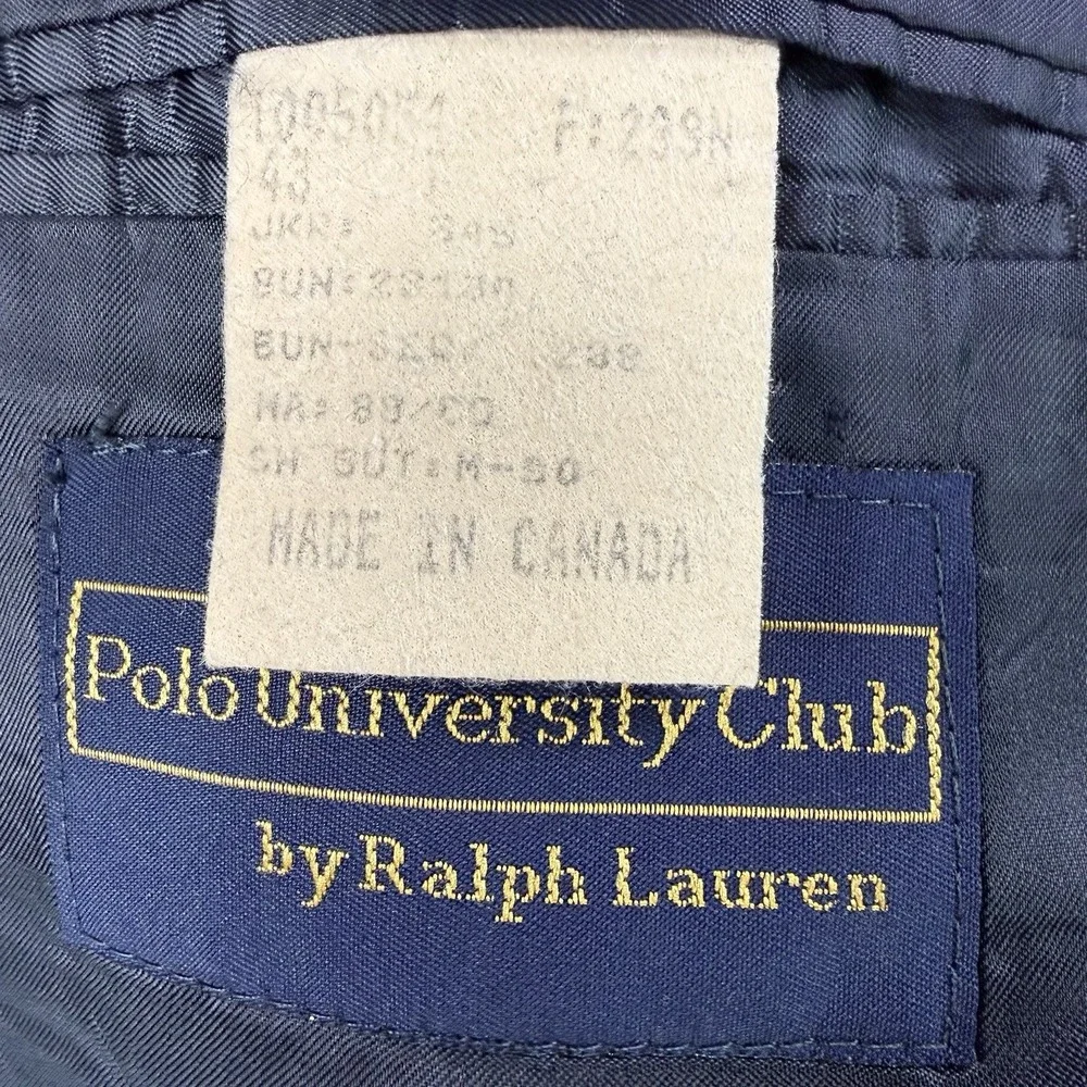 Ralph Lauren Vtg Polo University Club Blazer Mens 46L Navy Wool Double Breasted